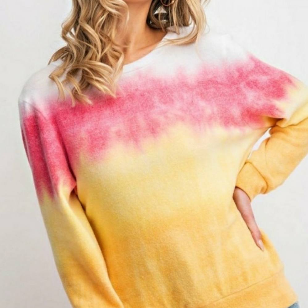 Tie Dye Horizontal Crew Neck Top - Picture 1 of 6
